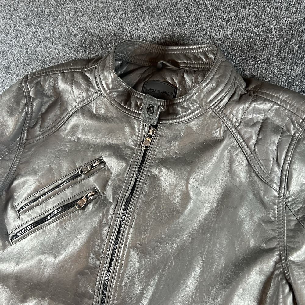 Urban Republic Men's Faux Leather Moto‎ Jacket Gray Quilted Size L
